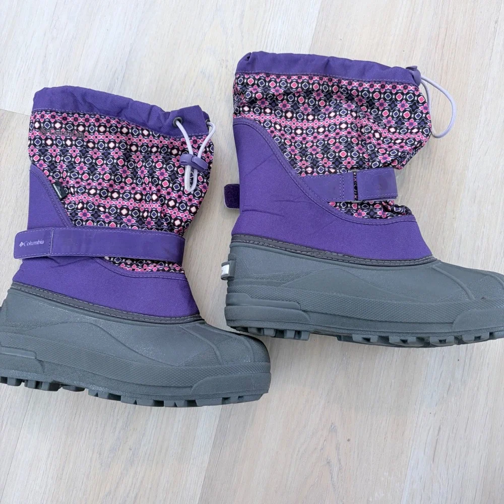 Columbia Youth Powderbug Plus II Snow Boots Purple Pink BY1298-559 Size 4